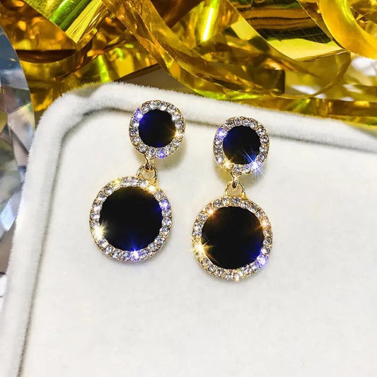 SELF MADE | ROUND DROP BLACK RHINESTONE EARRINGS