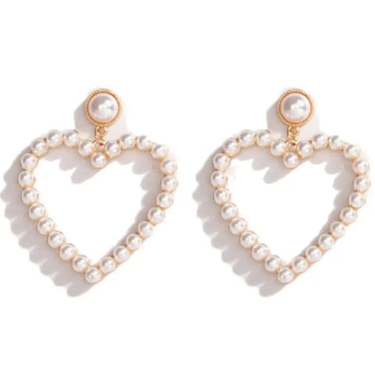 PEARL LOVE | PEARL HEART HOOP DANGLE WOMENS EARRINGS